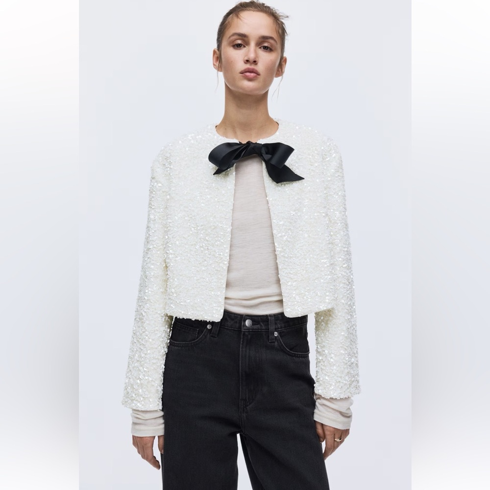 New H&M Bow- Detail Sequin Jacket - Picture 1 of 6